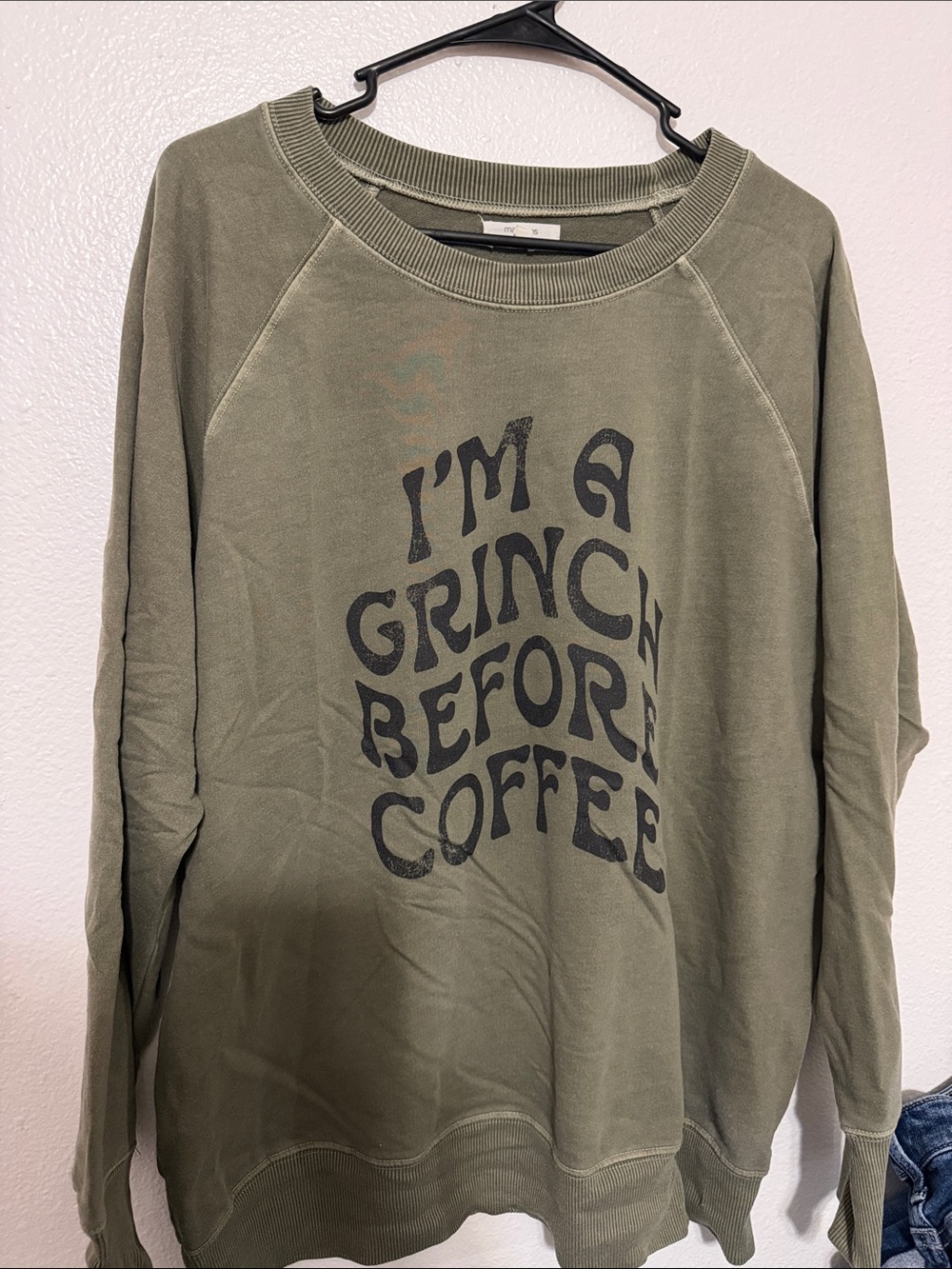 Maurices Olive Green Graphic Crewneck Sweatshirt - Black Text - Picture 1 of 3